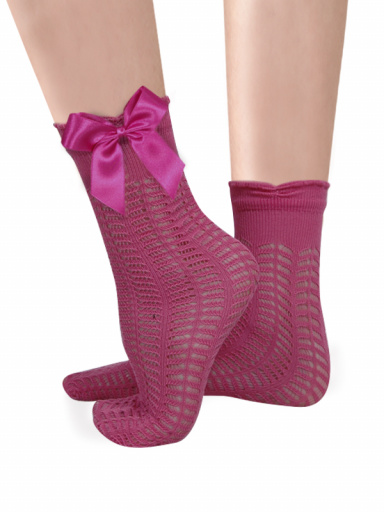 Calcetines Cortos Calados Mujer con lazo Fucsia Fuchsia