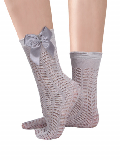 Calcetines Cortos Calados Mujer con lazo Gris Grey