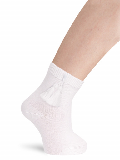 Calcetines cortos con borlas Blanco White