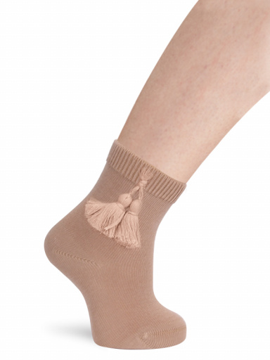 Calcetines cortos con borlas Camel
