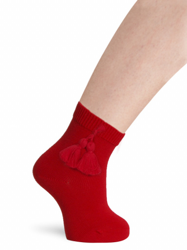 Calcetines cortos con borlas Rojo Red