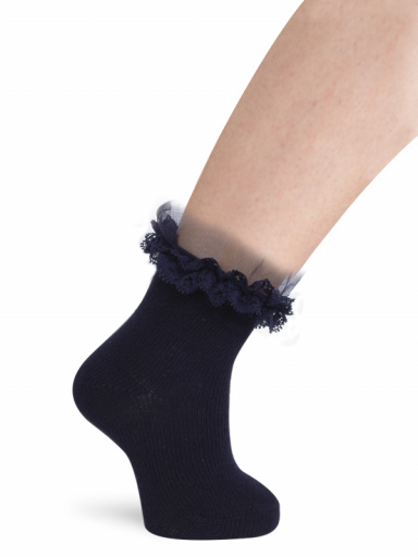 Calcetines cortos con puntilla y tul Marino Navyblue