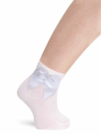 Calcetines cortos finos con lazo con rosa Blanco White