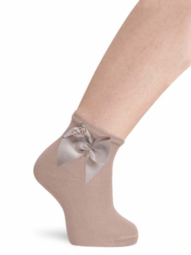 Calcetines cortos finos con lazo con rosa Haya Peanut