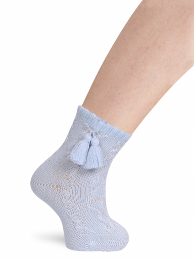 Calcetines cortos labrados con borlas Azul Bebe Babyblue