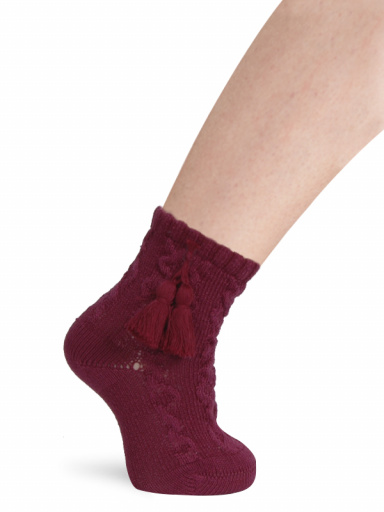 Calcetines cortos labrados con borlas Granate Maroon