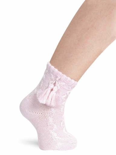 Calcetines cortos labrados con borlas Rosa Pink
