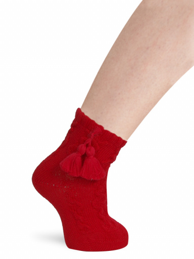 Calcetines cortos labrados con borlas Rojo Red
