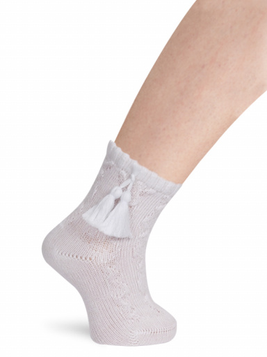 Calcetines cortos labrados con borlas Blanco White
