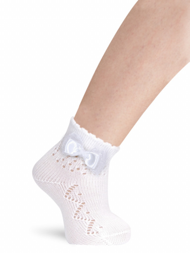 Calcetines cortos perlé calados con lazo con tul Blanco White