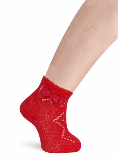 Calcetines cortos perlé calados con lazo con tul Rojo Red