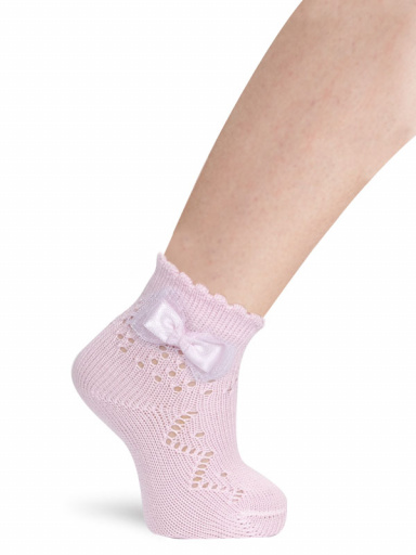 Calcetines cortos perlé calados con lazo con tul Rosa Pink