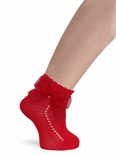 Calcetines cortos perlé calados con lazo de tul Rojo Red