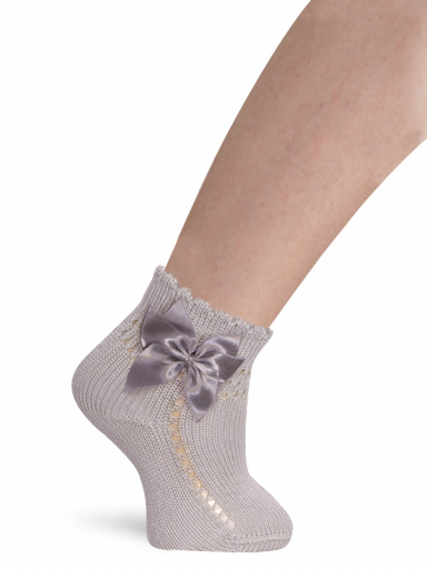 Calcetines cortos perlé calados con lazo triple Perla Pearl