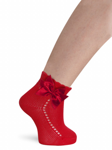 Calcetines cortos perlé calados con lazo triple Rojo Red
