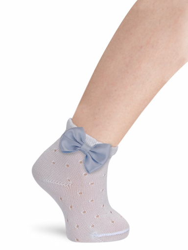 Calcetines cortos perlé plumeti con lazo de raso Azul Bebe Babyblue