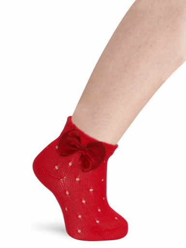 Calcetines cortos perlé plumeti con lazo de raso Rojo Red