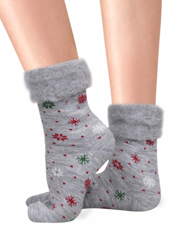 Calcetines Suaves Cardados Copos Nieve Gris Grey