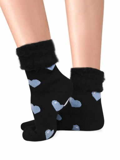 Calcetines Suaves Cardados Corazones Negro Black