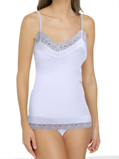 Camiseta de tirantes con encaje en escote y cintura Blanco White
