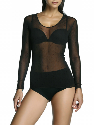 Camiseta transparente de tul con plumeti Negro Black