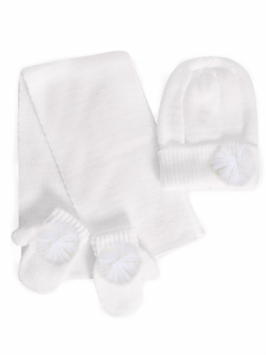 Gorro, bufanda y guantes con flor de tul (1-2 años) Blanco White