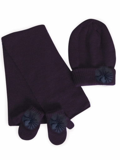 Gorro, bufanda y guantes con flor de tul (1-2 años) Marino Navyblue