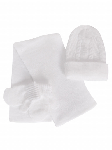 Gorro con bufanda y guantes recién (0-12 meses) Blanco White