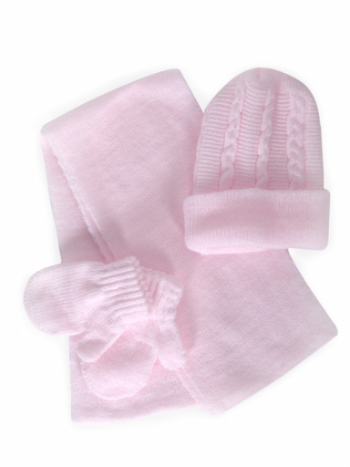 Gorro con bufanda y guantes recién (0-12 meses) Rosa Pink