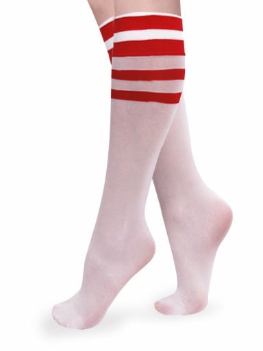 Calcetines altos de media con rayas Blanco-Rojo White-Red