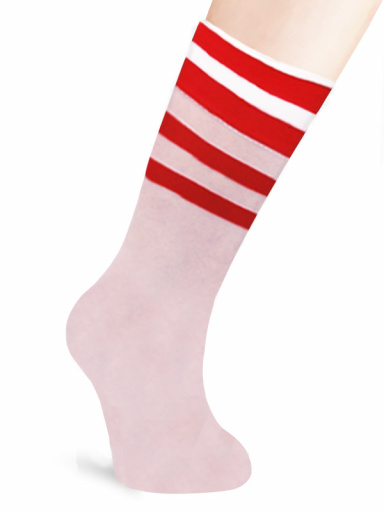 Calcetines altos de media con rayas  Blanco-Rojo White-Red