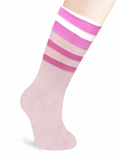 Calcetines altos de media con rayas  Blanco-Rosa White-Pink