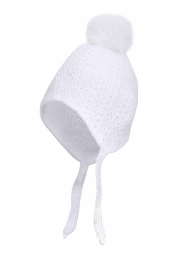 Gorro bebé calado con pompón grande (0-12 meses) Blanco White-White