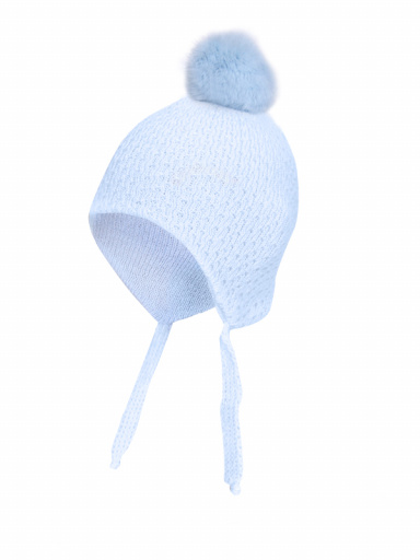 Gorro bebé calado con pompón grande (0-12 meses) Celeste Lightblue-Lightblue