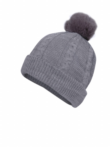 Gorro bebé tejido ochos con pompón pelo (0-12 meses) Gris Grey-Grey