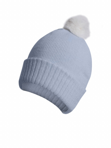 Gorro liso con pompón pelo (1-4 años) Celeste-Crudo Lightblue-Crude