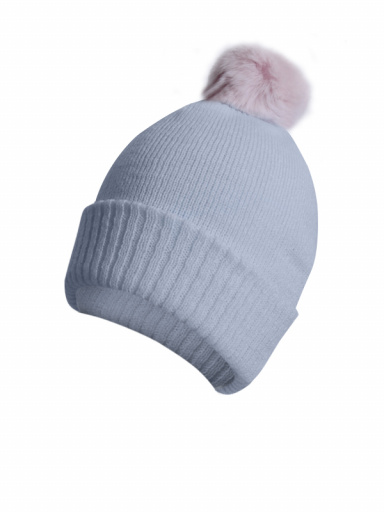 Gorro liso con pompón pelo (1-4 años) Celeste-Rosa Lightblue-Pink