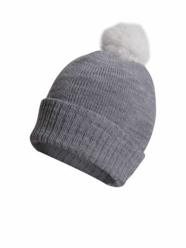 Gorro liso con pompón pelo (1-4 años) Gris-Crudo Grey-Crude