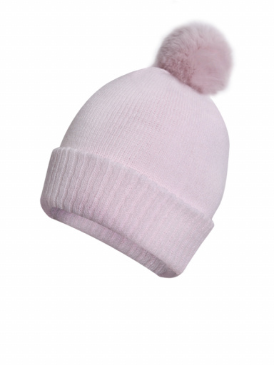 Gorro liso con pompón pelo (1-4 años) Rosa Pink-Pink