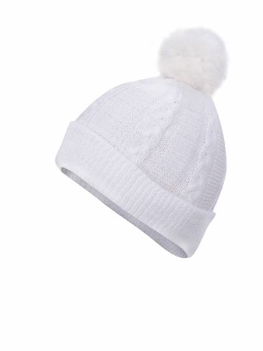 Gorro bebé tejido ochos con pompón pelo (0-12 meses) Blanco White-White