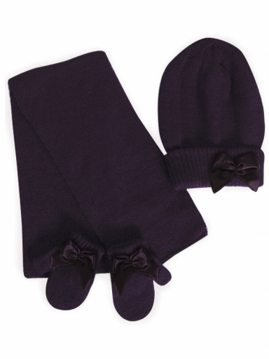 Gorro, bufanda y guantes con lazo con volumen (1-2 años) Marino Navyblue