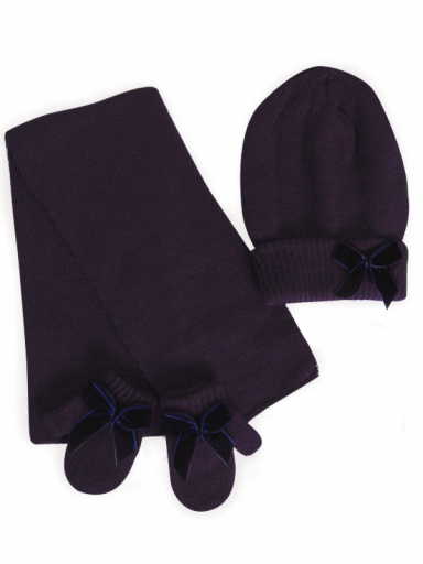 Gorro, bufanda y guantes con lazo de terciopelo largo (1-2 años) Marino Navyblue
