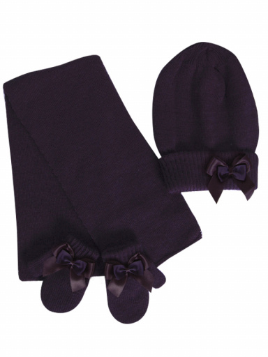 Gorro, bufanda y guantes con lazo doble (1- 2 años) Marino Navyblue