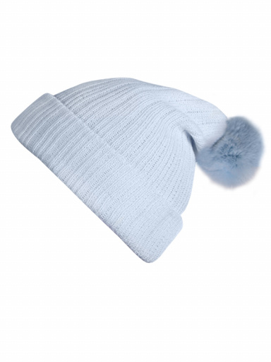 Gorro de punto con pompón mujer Celeste Lightblue-Lightblue