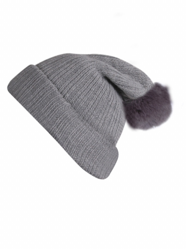 Gorro de punto con pompón mujer Gris Grey-Grey