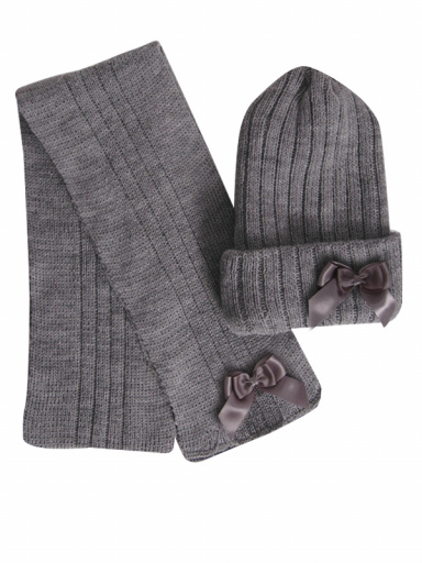 Gorro y bufanda canalé con lazo doble (3-8 años) Gris Grey