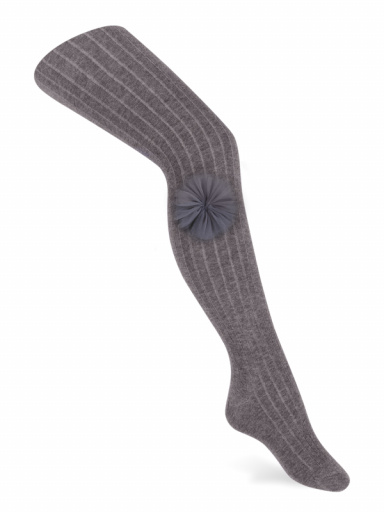 Leotardos canalé con flor de tul Gris Grey