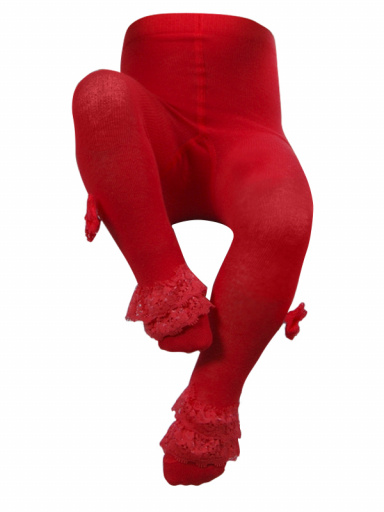 Leotardos bebé con puntilla en pie y lazo Rojo Red