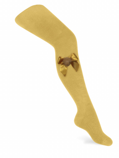 Leotardos lisos con lazo de raso y pompón Mostaza Mustard