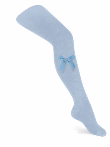 Leotardos lisos con lazo de terciopelo largo niña Azul Bebe Babyblue